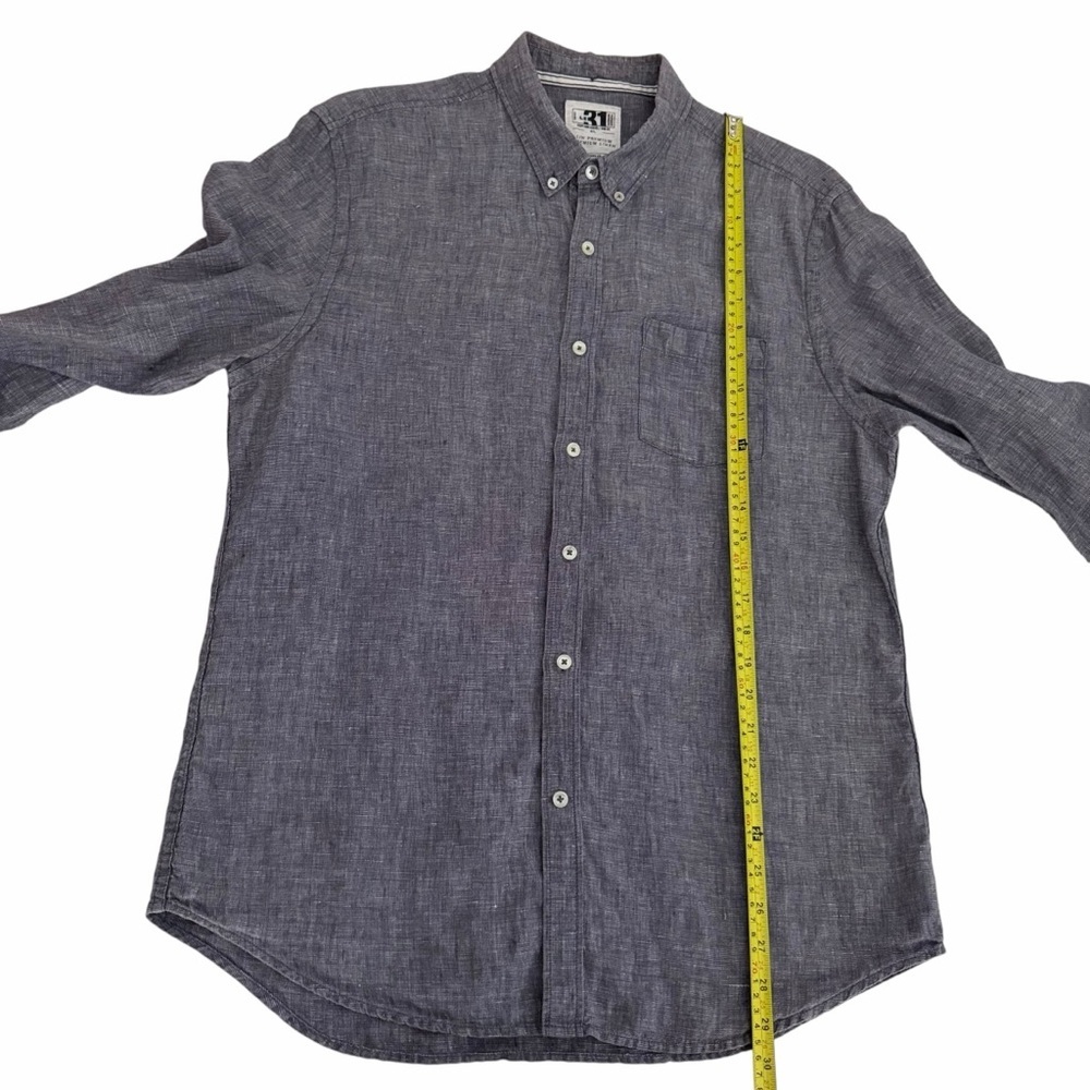 SIMONS LE 31 Grey Premium Linen Button Down Shirt Casual Long Sleeve g/l - Picture 12 of 13